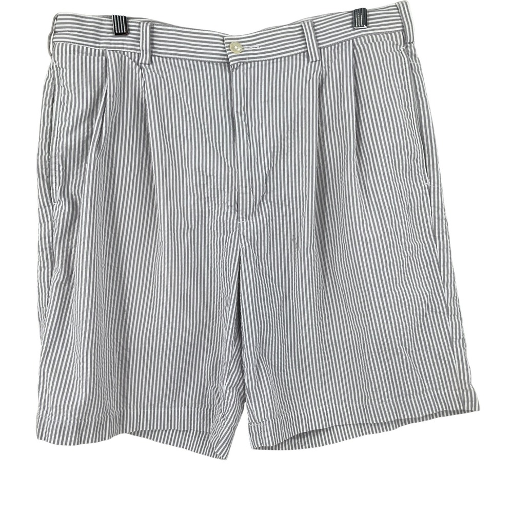 Jos‎ A Bank Mens Grey Seersucker Pleated Shorts Sz 35 Cotton Preppy Coastal Golf